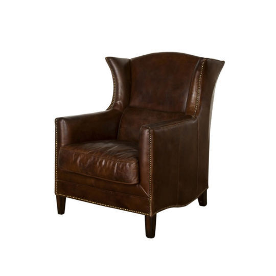 Buckingham Aged Italian Leather Wing Armchair